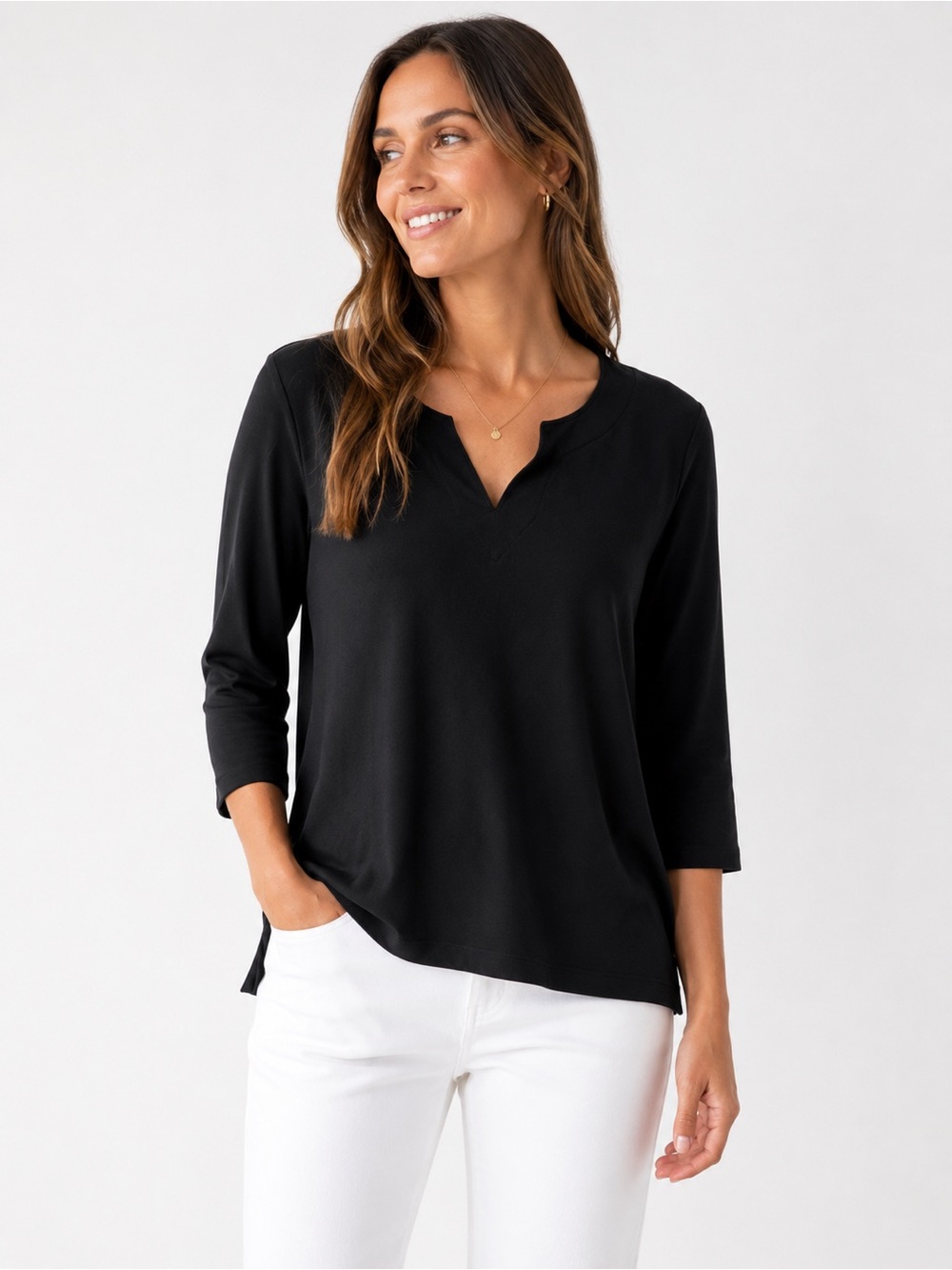 L.L. Bean Black 100% Cotton Three Quarter Sleeve Top. Sz XL